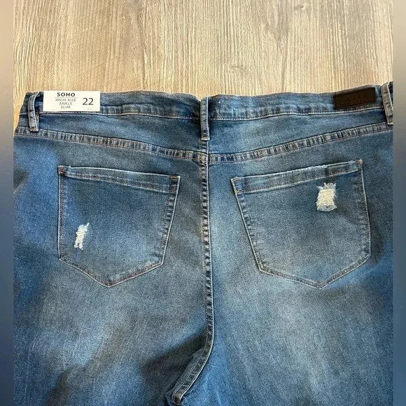 Nicole Miller Womens Soho High Rise Ankle Slim Jeans 22 Blue Distressed Raw Hem - Picture 6 of 14